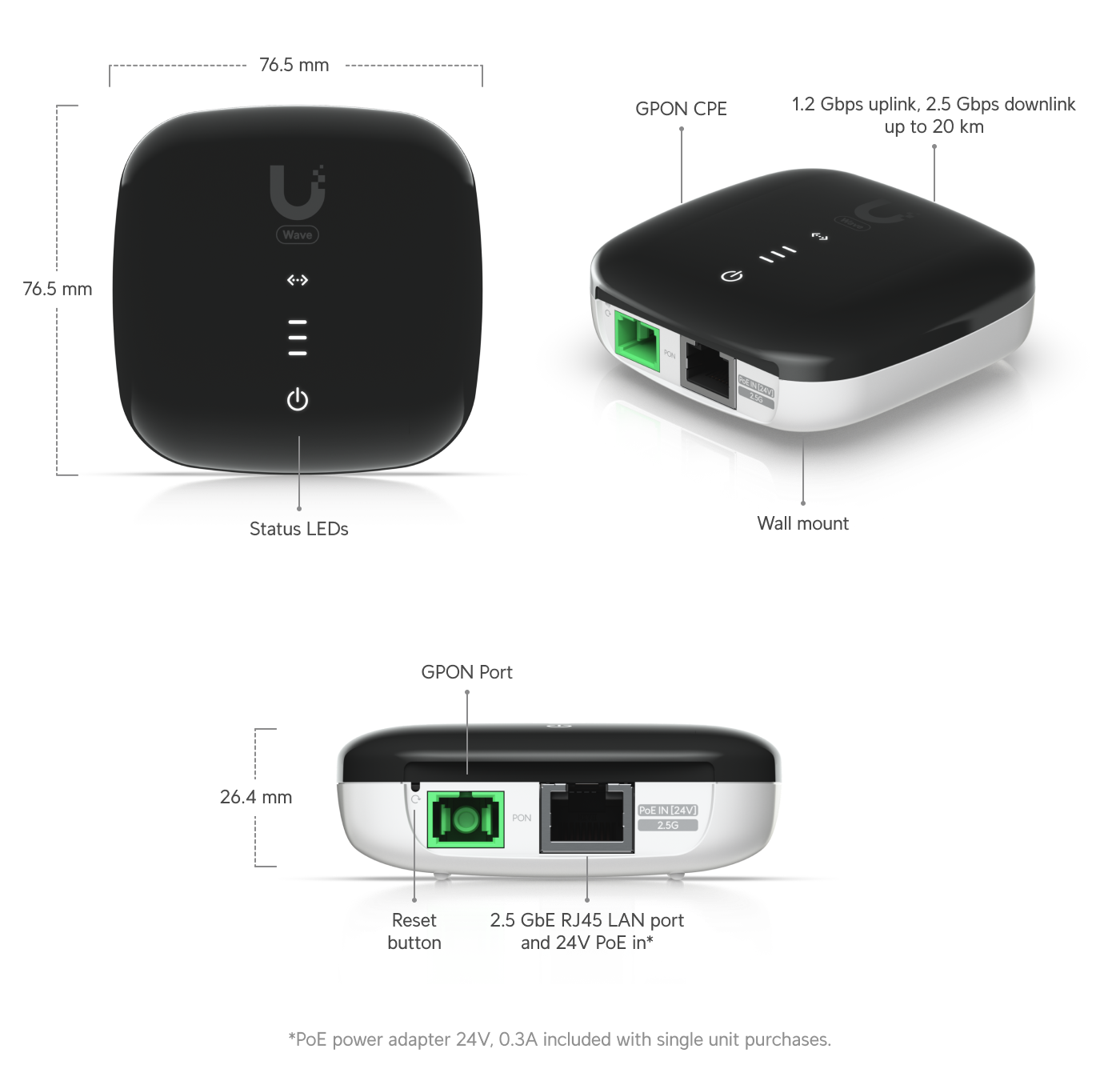 Ubiquiti | Ubiquiti WaveFiber ONU, A GPON Optical Network Unit With A 2.5 GbE Port, Delivers 1.2 Gbps Uplink / 2.5 Gbps Downlink Speeds At Distances Up To 20 | Wave-Fiber-ONU - Image 1