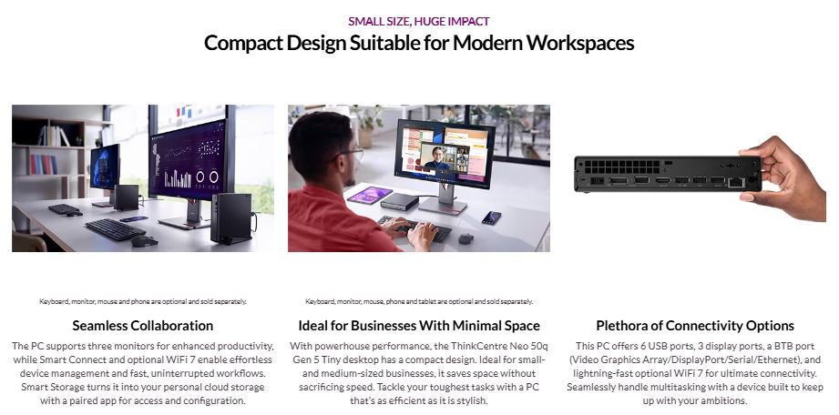 Lenovo | LENOVO ThinkCentre Neo 50q G5 Tiny Desktop PC i5-210H 16GB DDR5 512GB SSD Windows 11 Pro 1yr Onsite Wty UHD GPU WiFi6 KBM ~replace 12E3005GAU | 13B9001XAU - Image 1