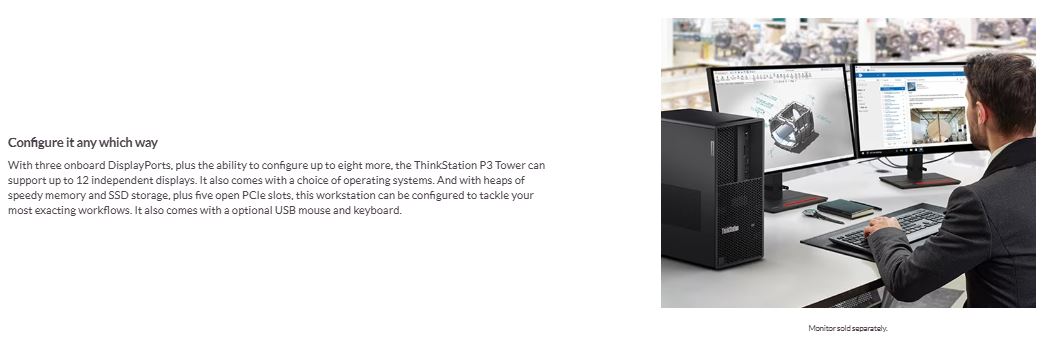Lenovo | LENOVO ThinkStation P3 Tower Intel U9-285K 64GB DDR5 1TB SSD + 2TB HDD WIN 11 PRO RTX 4000 GPU 3yr Premier 1100W PSU AI Workstation Desktop | 30HT007PAU - Image 3