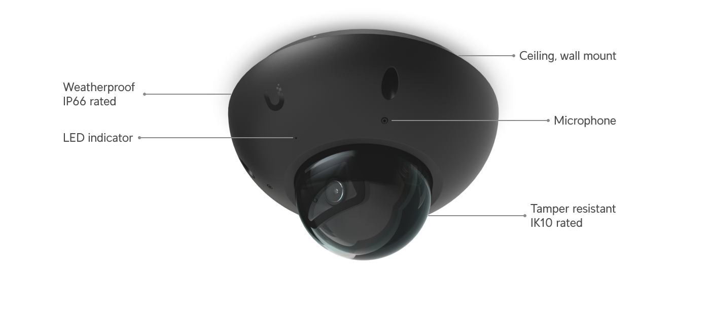 Ubiquiti | Ubiquiti G6 Dome,Black,All weather,Vandal-proof 4K PoE Camera,1/1.8 8MP Image Sensor,Multi-TOPS AI Engine,Longrange IR NightVision*Avail for Deal Reg* | UVC-G6-Dome-B - Image 2