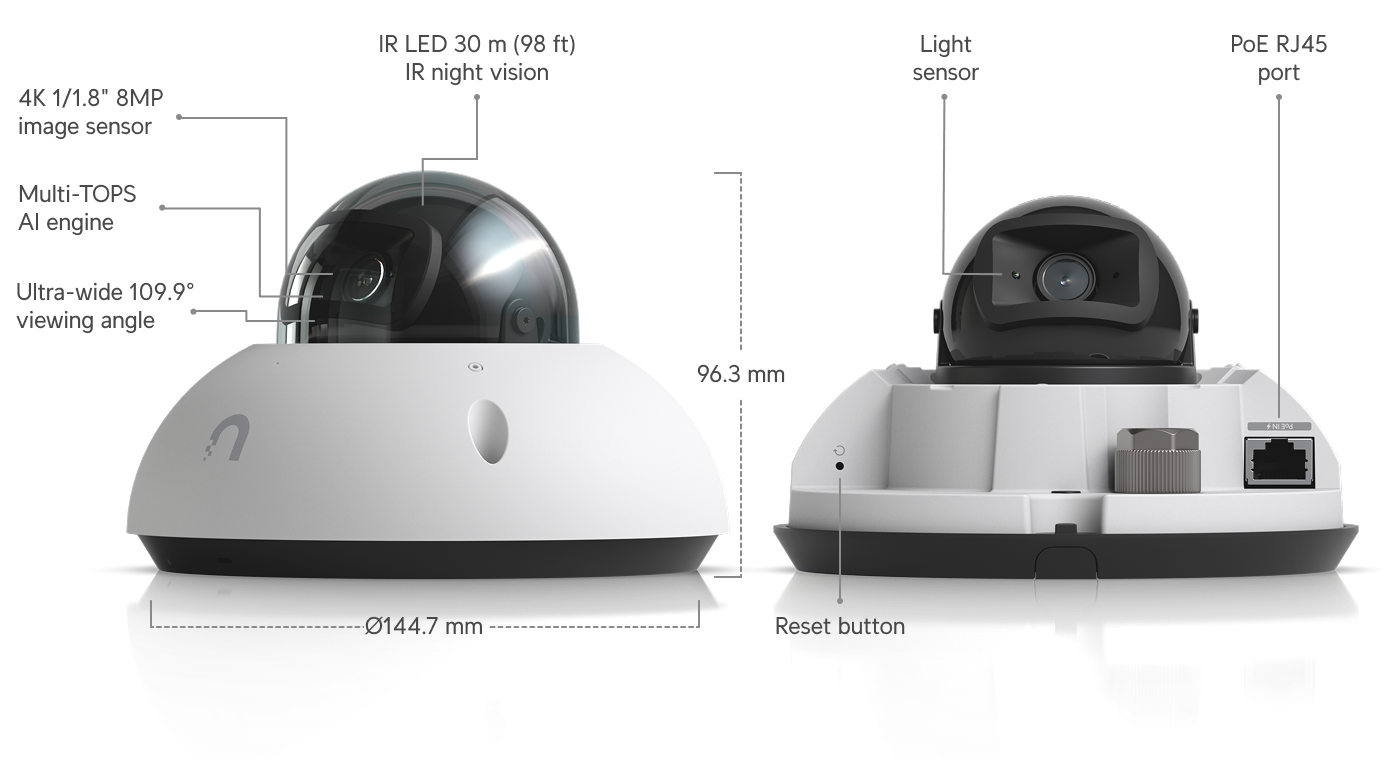 Ubiquiti | Ubiquiti G6 Dome,White,All-weather,Vandal-proof 4K PoE Camera,1/1.8 8MP Image Sensor,Multi-TOPS AI Engine,Long-range IR Night *Avail for Deal Reg* | UVC-G6-Dome-W - Image 1