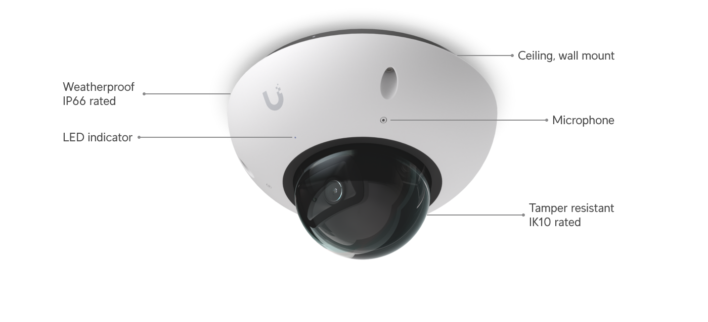 Ubiquiti | Ubiquiti G6 Dome,White,All-weather,Vandal-proof 4K PoE Camera,1/1.8 8MP Image Sensor,Multi-TOPS AI Engine,Long-range IR Night *Avail for Deal Reg* | UVC-G6-Dome-W - Image 2