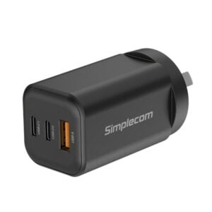 Simplecom-CU365-Simplecom CU365 3-Port PD 65W GaN Wall Charger Dual USB-C + USB-A for Phone Laptop