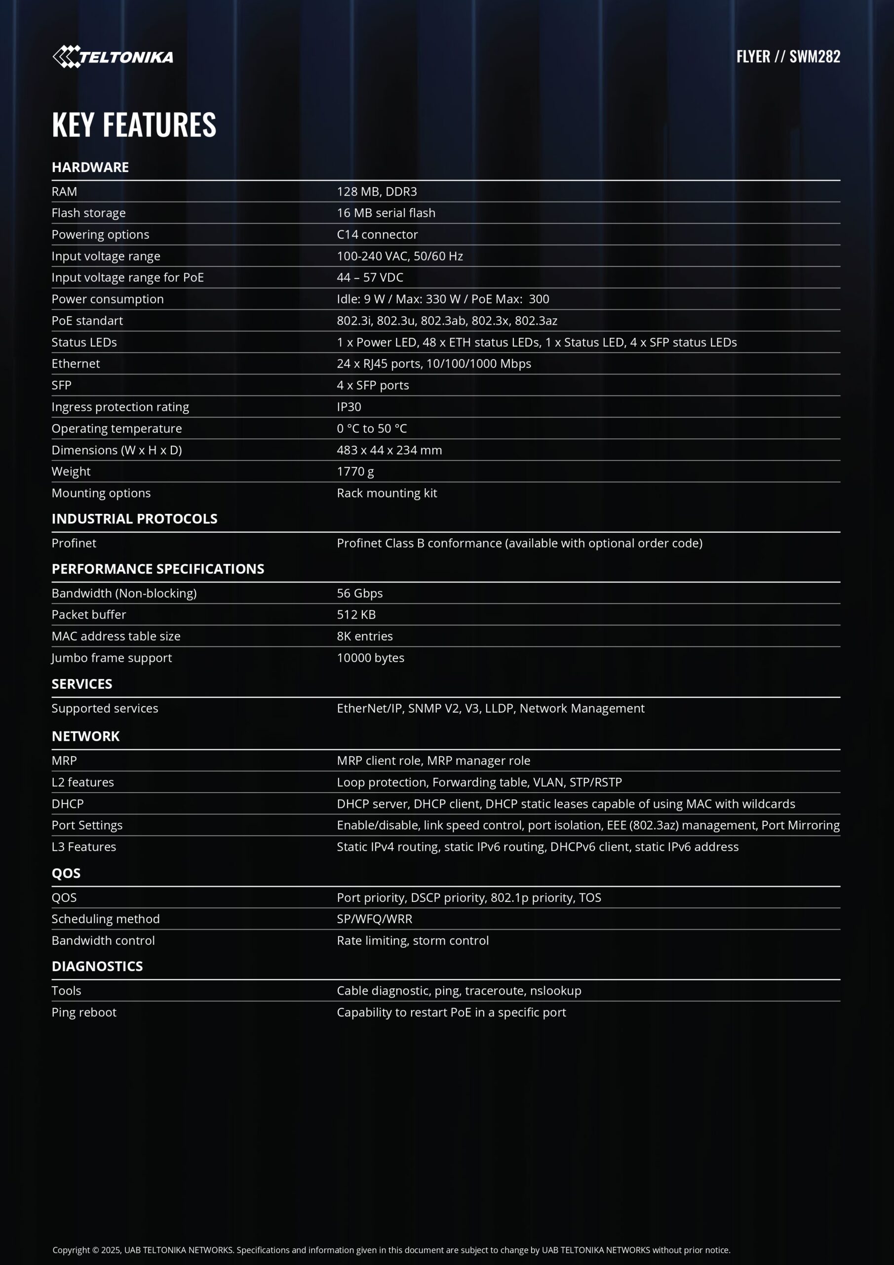 Teltonika | Teltonika SWM282 PoE+ managed switch, 24 PoE+ ports with up to 30W per port, 10/100/1000 Mbps, 4 SFP ports, 2 years of Free RMS Management | SWM282000000/SWM282000001 - Image 2