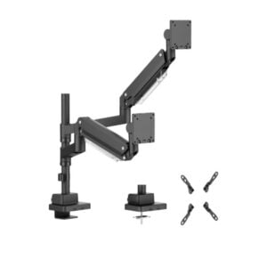 Brateck-LDT80-C024P-Brateck LDT80-C024P Matte Black Super Heavy-Duty Pole-Mounted Gas Spring Dual Monitor Arm For most 24"-57" Monitors (LS)