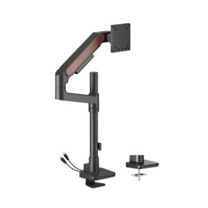 Brateck-LDT81N-C012UCP-BLK-Brateck LDT81N-C012UCP Fusion Heavy-Duty Pole-Mounted Gas Spring Monitor Arm with USB-A/USB-C Ports For most 17"~49" Monitors