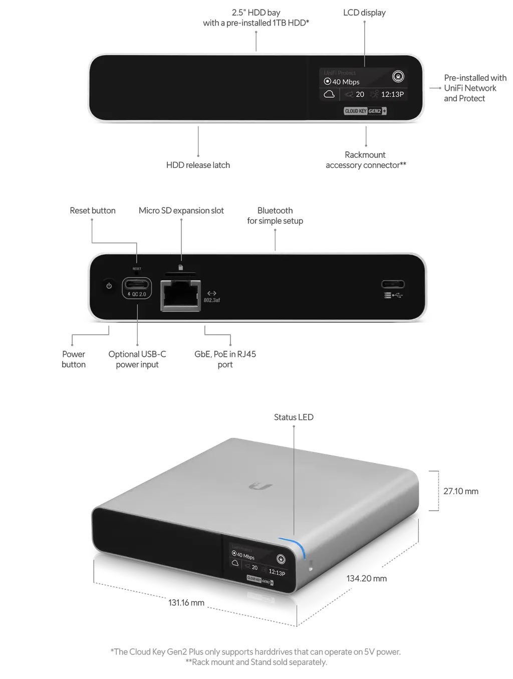 Ubiquiti | EOL- DO NOT PLACE BO, Ubiquiti UniFi Cloud Key Gen2 Plus， Includes 1Tb HDD Storage， UniFi OS Console, Requires PoE Power，Rack Mount Sold Separately | UCK-G2-PLUS - Image 1