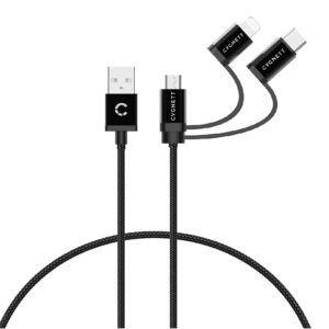 Cygnett-CY3571COCAB-Cygnett Essentials 3-in-1 (USB-A to Lightning + USB-C + Micro-USB) Cable (1M) - Black (CY3571COCAB)