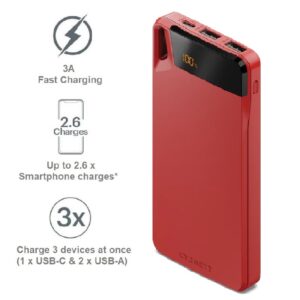 Cygnett-CY4749PBCHE-Cygnett ChargeUp Boost 4th Gen 10K mAh Power Bank -Red(CY4749PBCHE)Triple Port(Dual USB-A 15W + 1xUSB-C 15W)