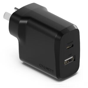 Cygnett-CY4773PDWCH-Cygnett PowerPlus 32W Dual Port (20W USB-C + 12W USB-A) PD Fast Wall Charger-Black(CY4773PDWCH)