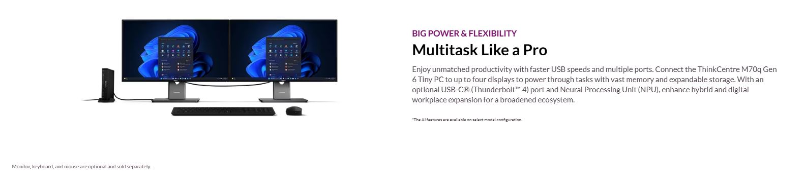 Lenovo | LENOVO ThinkCentre M70q G6 Tiny Desktop PC Intel U7-265T 32GB DDR5 1TB SSD Windows 11 Pro AI NOW 3YR OS Intel UHD GPU  Keyboard Mouse | 13A4000CAU - Image 2