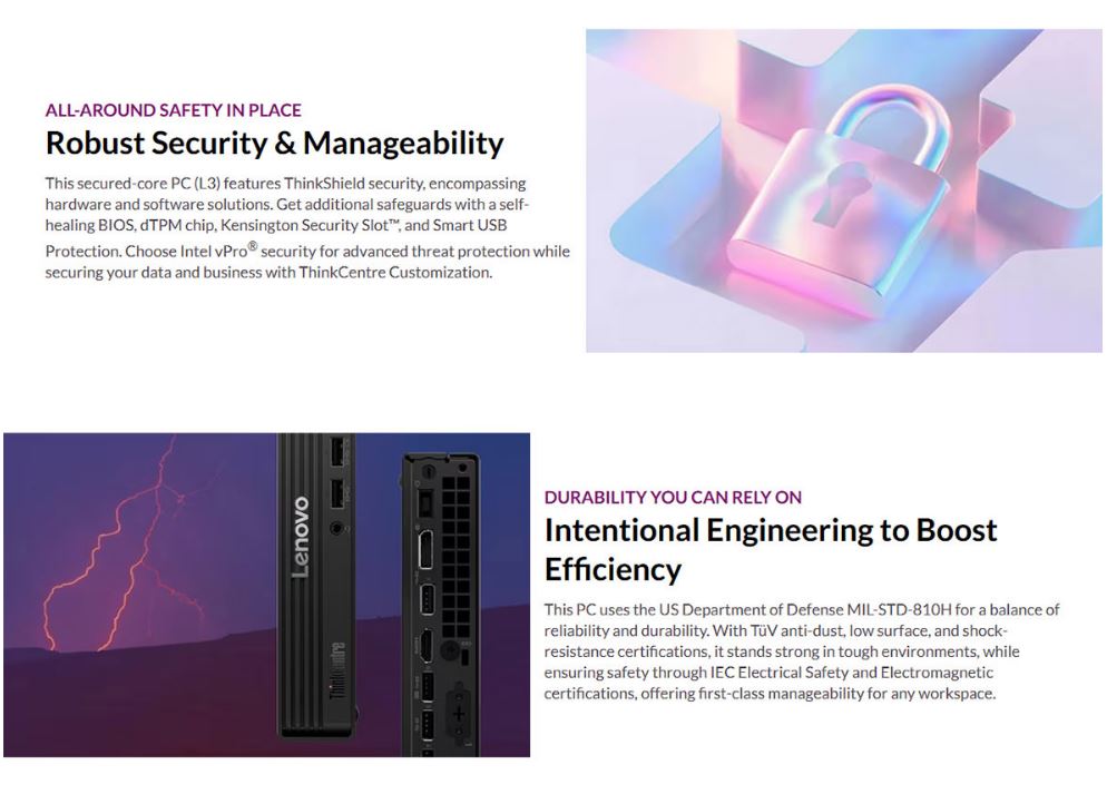 Lenovo | LENOVO ThinkCentre M70q G6 Tiny Desktop PC Intel U7-265T 32GB DDR5 512GB SSD Windows 11 Pro 3yrs Onsite Wty LAN UHD GPU Keyboard Mouse | 13A4000BAU - Image 2