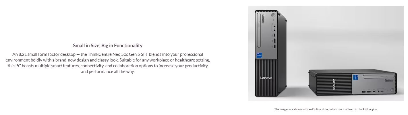 Lenovo | LENOVO ThinkCentre Neo 50S G5 SFF Desktop PC i5-14400 16GB DDR5 512GB SSD Windows 11 Pro 1YR OS Intel UHD GPU Keyboard Mouse | 12XF003KAU - Image 1