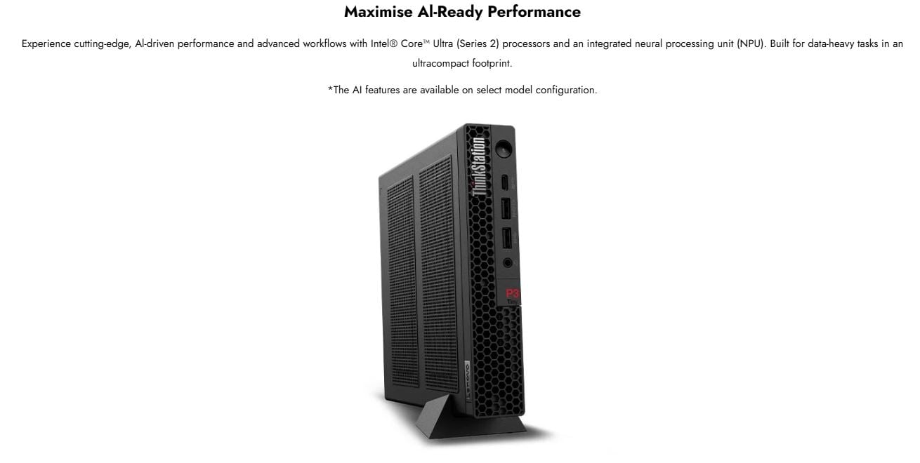 Lenovo | LENOVO ThinkStation P3 Tiny Intel U7-265 16GB DDR5 1TB SSD WIN 11 PRO NVIDIA RTX A1000-8G Q870 3yr Onsite 300W PSU AI Workstation Desktop | 30K5S00500 - Image 2