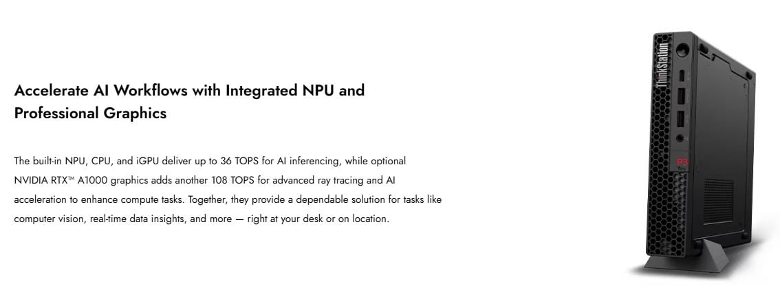 Lenovo | LENOVO ThinkStation P3 Tiny Intel U7-265 16GB DDR5 1TB SSD WIN 11 PRO NVIDIA RTX A1000-8G Q870 3yr Onsite 300W PSU AI Workstation Desktop | 30K5S00500 - Image 5