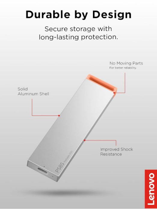 Lenovo | Lenovo PS8S 1TB External Portable SSD ~1050MB/s USB3.2 Gen2 USB-C Stylish Metal Body Lightweight 40g Durable for PC MAC PS4 Xbox Android iPad Pro | GXB1T57740 - Image 2