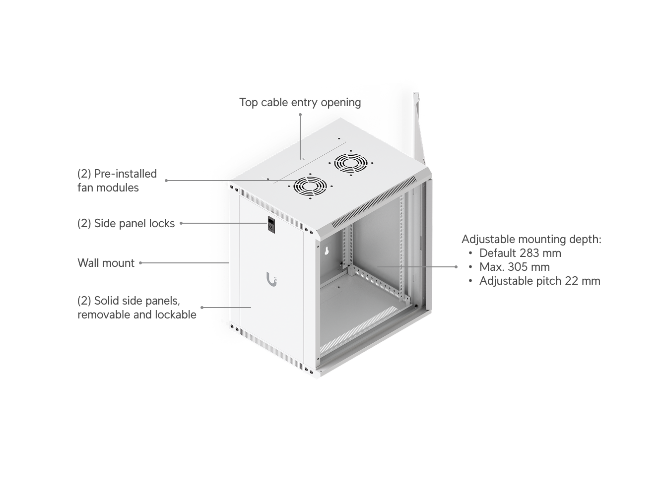 Ubiquiti | Ubiquiti 12U Rack Cabinet,Fully Assembled Wall-Mount Rack,Built-In Fans,Removable Panels,Easy Equipment Access,Space-Efficient Small-Scale Deployments | UACC-Rack-12U-Wall-450-G - Image 2