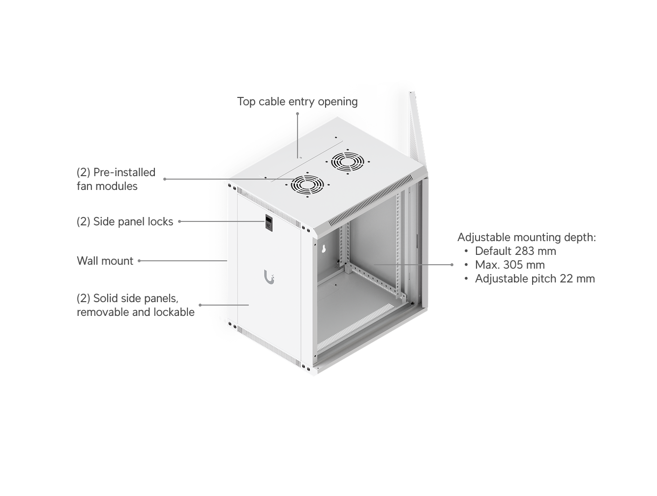 Ubiquiti | Ubiquiti 12U Rack Cabinet,Fully Assembled Wall-Mount Rack,Built-In Fans,Removable Panels,Easy Equipment Access,Space-Efficient Small-Scale Deployments | UACC-Rack-12U-Wall-450-P - Image 2
