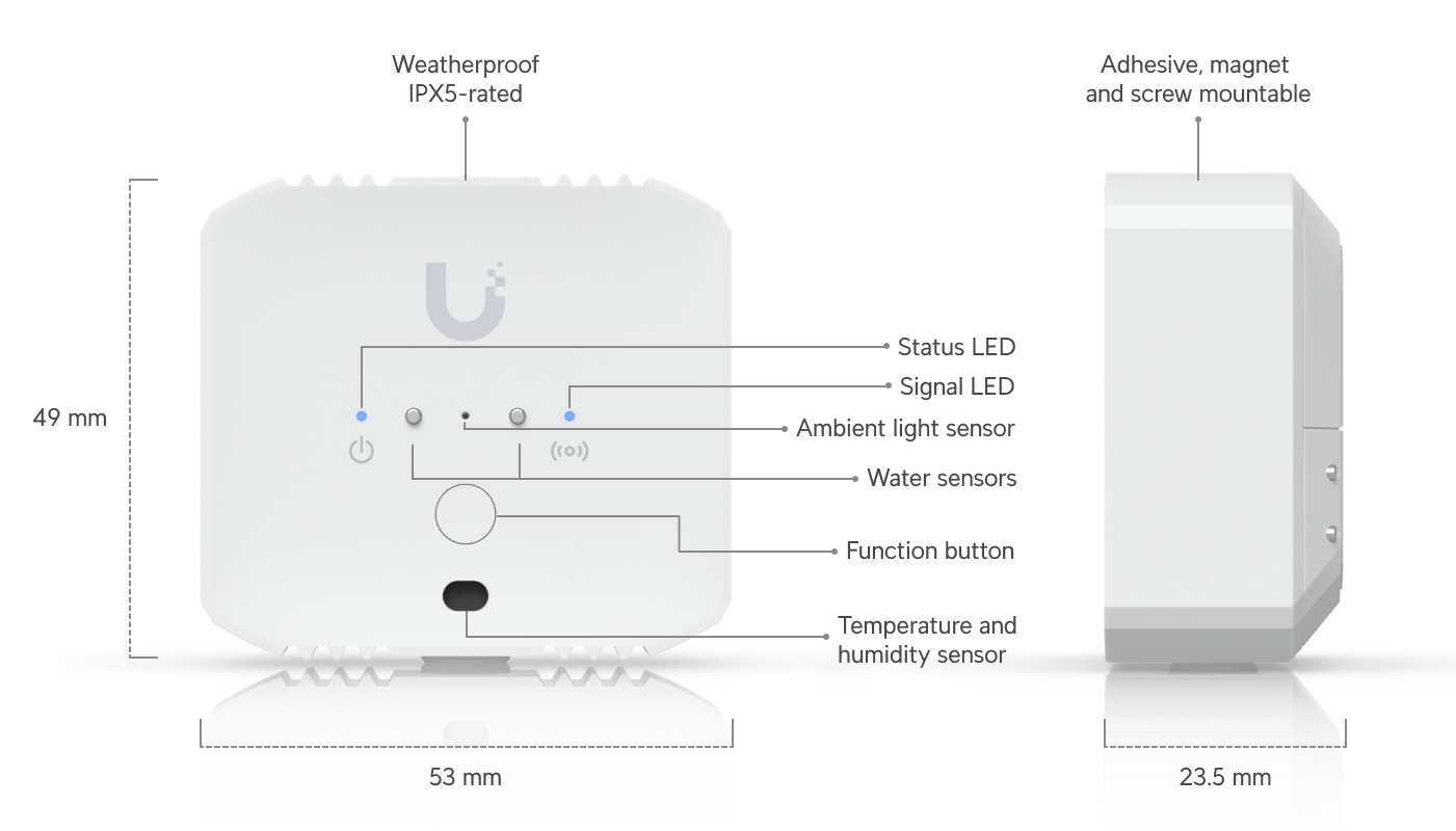Ubiquiti | Ubiquiti Environmental Sensor, Battery-Powered SuperLink Sensor Detects Water Leaks, Temperature, Humidity, Ambient Light. | USL-Environmental - Image 1