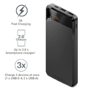 Cygnett-CY4747PBCHE-Cygnett ChargeUp Boost 4th Gen 10K mAh Power Bank-Black(CY4747PBCHE)Triple Port(Dual USB-A 15W+1xUSB-C 15W)