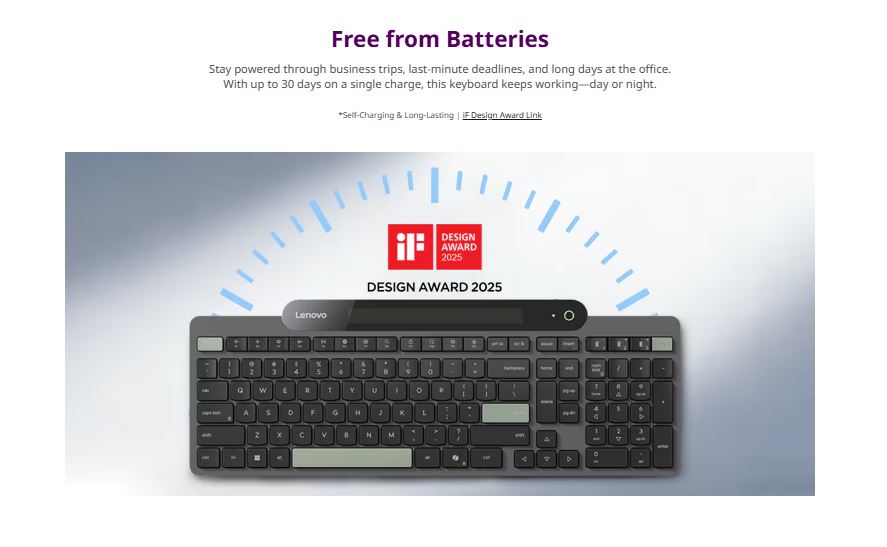 Lenovo | LENOVO Self-Charging Bluetooth Keyboard-US English Bluetooth 5.1 USB-C Uses fast-charging Free from Batteries Three-Device Cycling 108 Keys 3yr WTY | 4Y41R69489 - Image 2