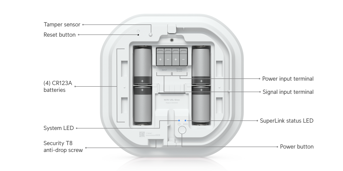 Ubiquiti | Ubiquiti Siren, White, All-weather SuperLink Siren Delivering 110 DB Alarm, Emergency LED Lighting Powered Using Battery, DC Input. | USL-Siren - Image 2
