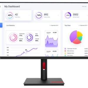Lenovo-63D2GAR1AU-LENOVO ThinkVision T32p-30 31.5"/32" UHD Monitor IPS 4K 3840x2160 16:9 Height Adjustable Tilt Swivel Pivot DP HDMI USB-C Hub 90W PD RJ45 4xUSB3 VESA