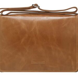 8ware-BG14GT001490-Marselisborg 14" Leather Messenger Business Laptop Bag Handcrafted Golden Tan Briefcase Durable Adjustable Shoulder Strap Fits 14" 13.3" 12" Notebook