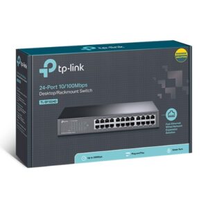TP-LINK-TL-SF1024D-(E)(CH)TP-Link TL-SF1024D 24-Port 10/100Mbps Rackmount Unmanaged Switch energy-efficient Supports MAC 13-inch Desktop steel case 4.8 Gbps Switching Ca
